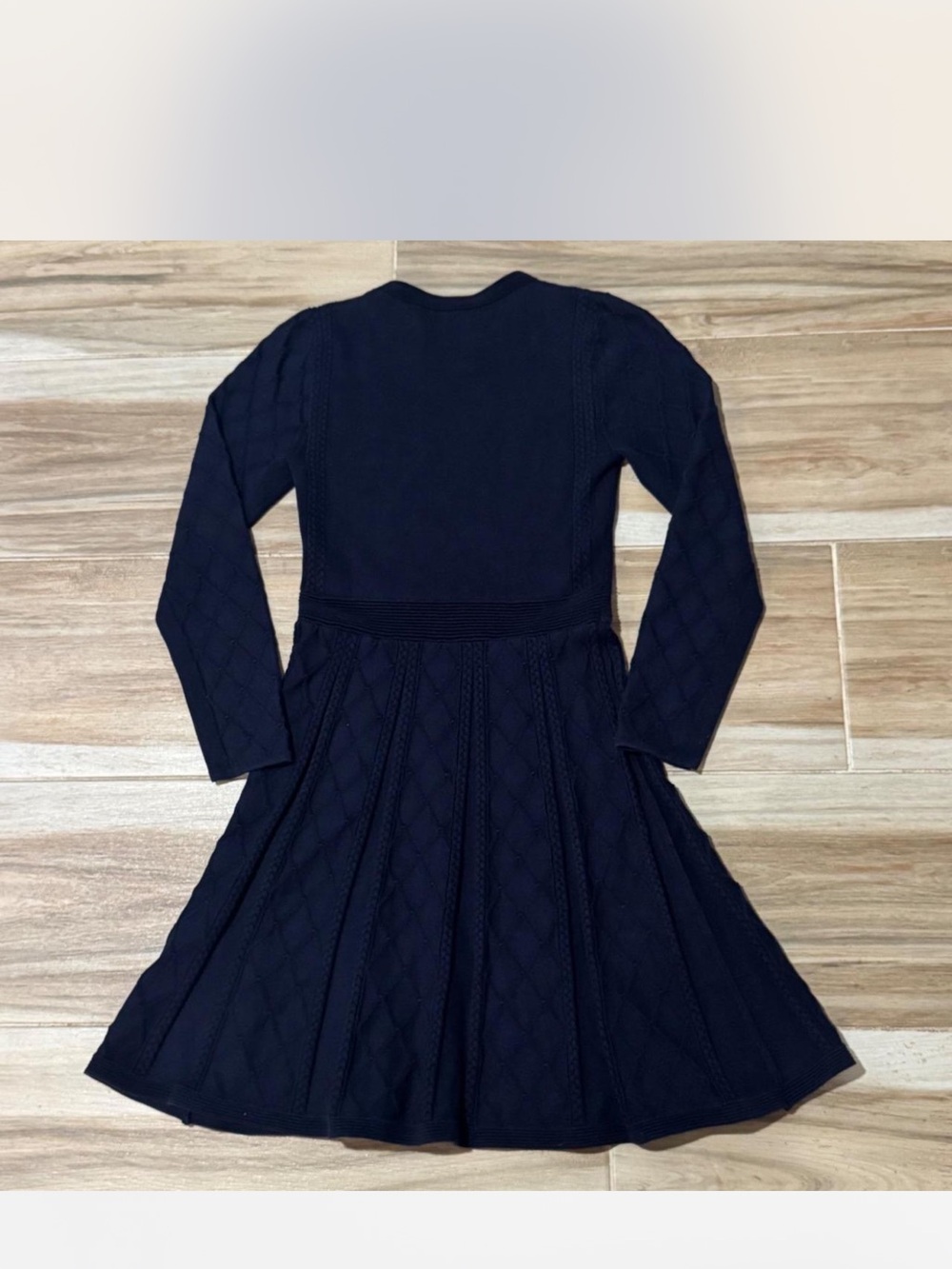 Sandro Navy Cable-Knit Long Sleeve Mini Dress